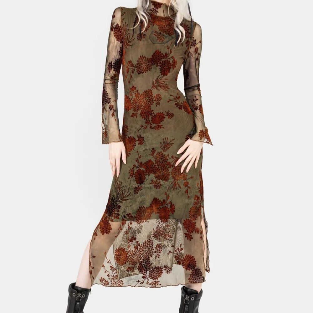 NWT Disturbia Rosaleigh Flock Velour Mesh Midaxi Dress Size 2 Whimsigoth